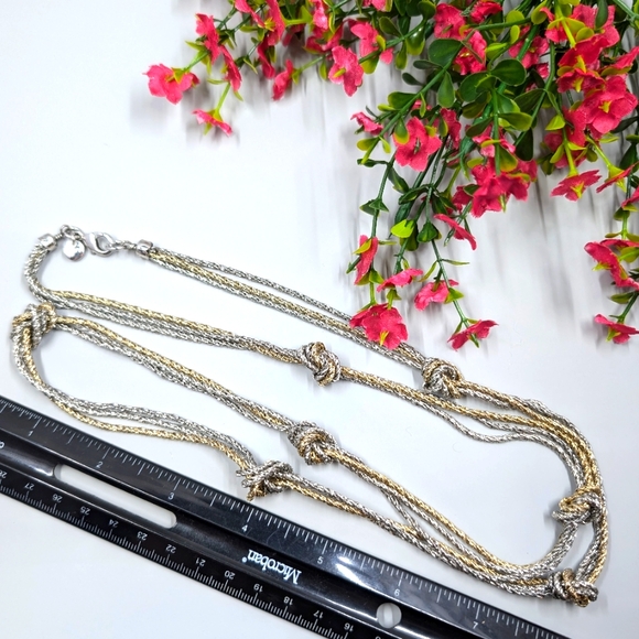 Loft Signed Dual Tone Extra Long Knotted Sparkle Chain Necklace - Picture 2 of 4